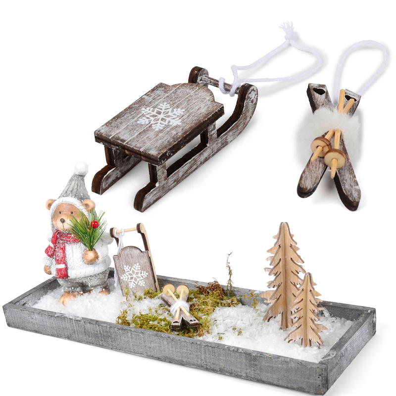 Dekohänger Schlitten und Ski, Holz, braun-weiß, Weihnachtsdeko, Deko  Weihnachten, Baumschmuck günstig online bestellen