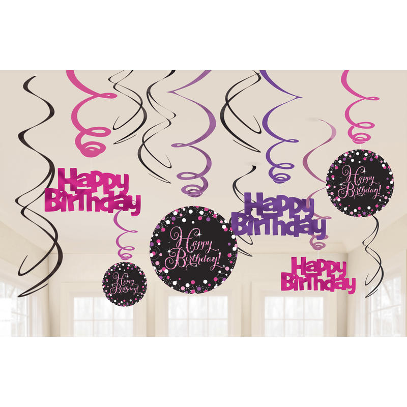 Deko-Spiralen 12 Happy pink, zum G Birthday günstig Deko, Dekorationen online Geburtstag, bestellen Geburtstagsdekorationen, Party Partydekorationen, -