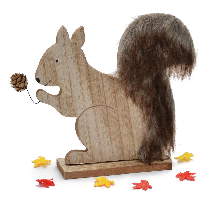 Holz Eichhörnchen Fell, Herbstfigur, online Herbstdeko, aus Herbst-Holzdeko, günstig bestellen Eichhörnchen mit