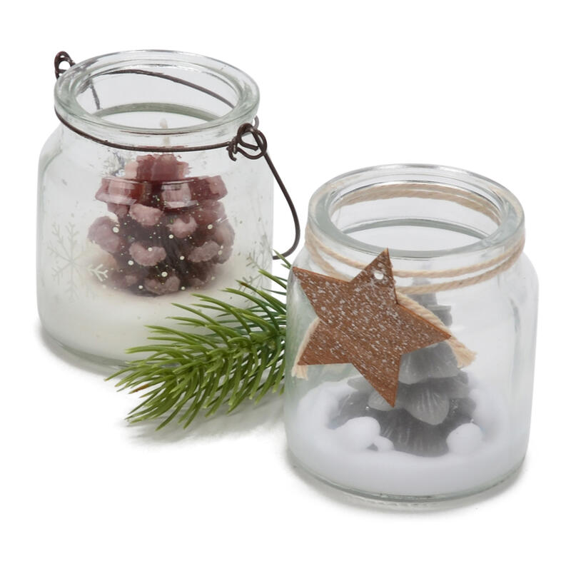 Glas mit Tannenkerze, online Weihnachtsdekoration günstig bestellen Windlicht, Kerzenglas