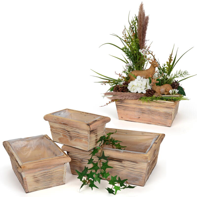 Holz-Pflanzkisten-Set natur geflammt, Holzkiste, Kisten zum Beflanzen,  Holzdeko, Pflanzgefäß aus Holz günstig online bestellen