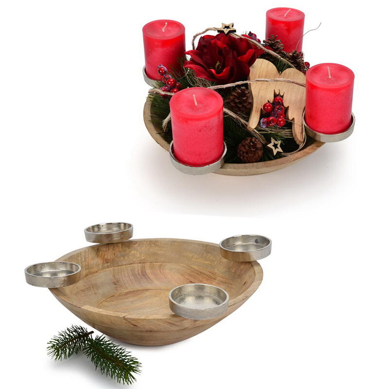 Holz-Schale mit online Adventsschale, bestellen günstig Adventskranz, Deko-Schale, Weihnachtsdeko Kerzenhalter