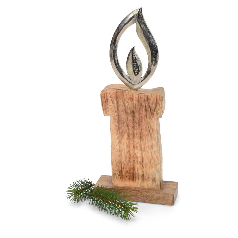 Holzkerze mit Metallflamme, Weihnachtsdeko, online günstig bestellen Advent, Deko-Kerze