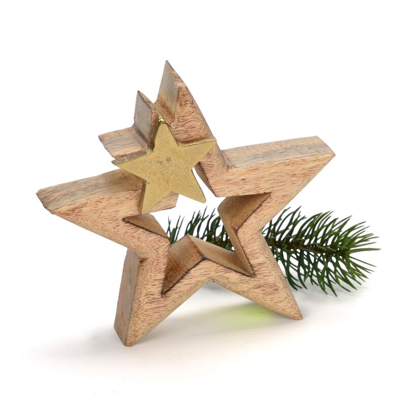 Holzstern mit aufgesetztem Metallstern, Dekostern, günstig Stern Stellen, zum bestellen online Weihnachtsdeko, Weihnachtsstern