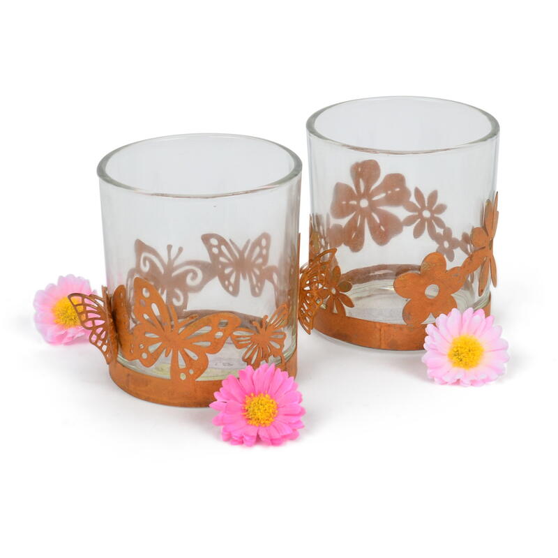 Kerzenglas mit Rostdekor, Windlichtglas Frühling, mit bestellen günstig Rost-Windlicht Windlicht Rostumrandung, online
