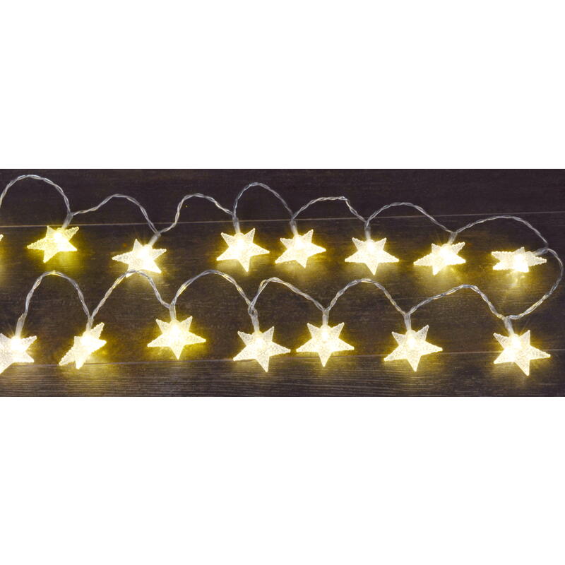 LED Lichterkette Sterne außen weiß 1,5m warmweiße LED Timer transparentes  Kabel