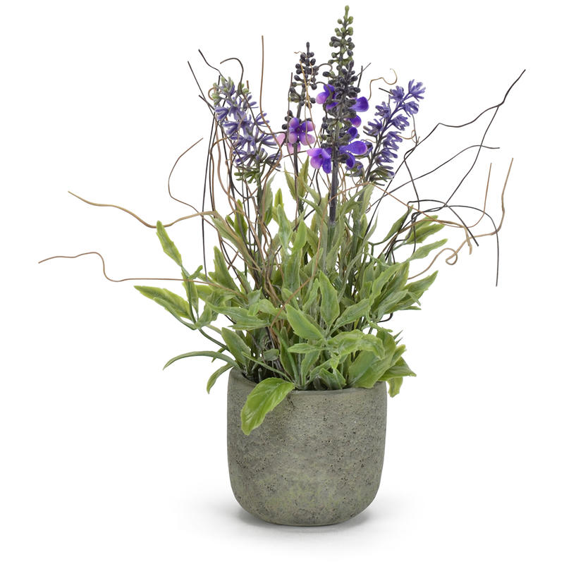 Lavendel im dekorativen Zementtopf, Kunstpflanze im Topf, künstliche Blume,  getopfte Kunstblume günstig online bestellen