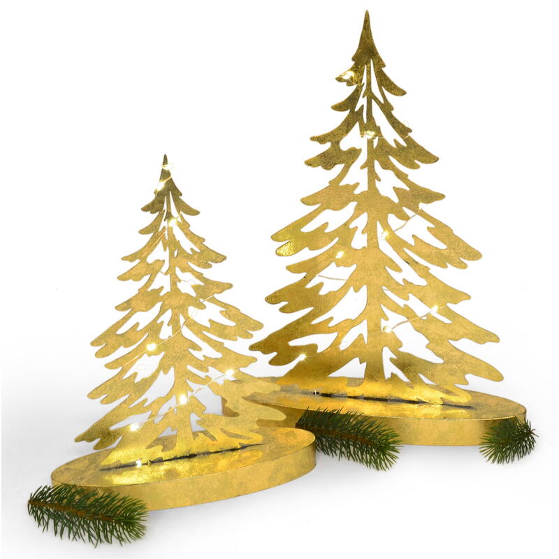 Metall-Tanne mit LED gold, aus Deko-Tanne, beleuchtete günstig Tanne bestellen Dekobaum, Weihnachtsdeko, Metall online