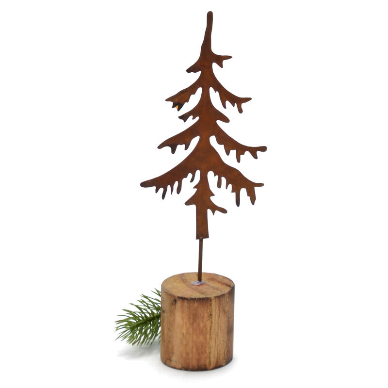 Dekobaum Holzsockel, günstig Metallbaum Rost, online Edelrost Weihnachtsdeko, Tannenbaum auf bestellen Holzfuß, auf Rostdeko,