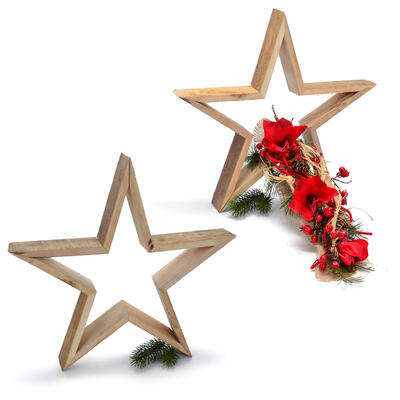 Holzstern mit aufgesetztem Metallstern, Dekostern, Weihnachtsdeko, Stellen, zum online bestellen Stern Weihnachtsstern günstig