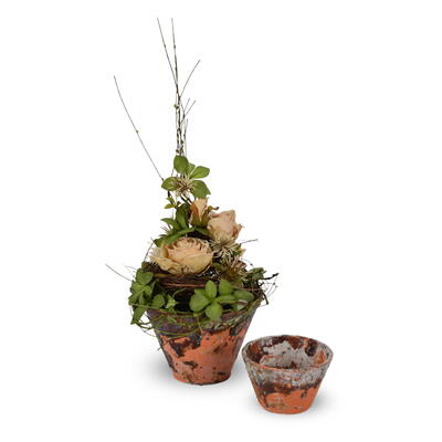 Blumentopf Zementtopf mit Holzfüßen, mit Struktur online grau-weiß bestellen günstig