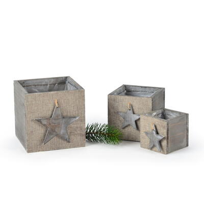 Holz-Pflanzbox-Set mit Stern, Holzkiste, bertopf, Weihnachtstopf, Weihnachtsdeko