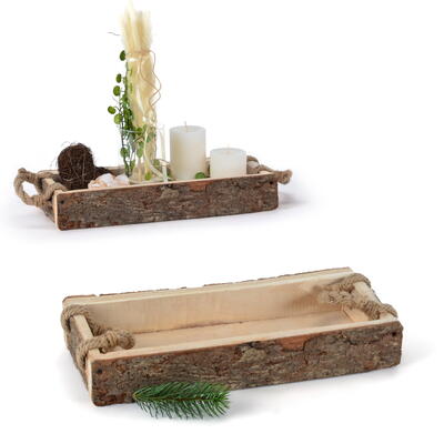 Holz-Tablett mit Rinde, Holzschale, Holzdeko, Weihnachtsdeko