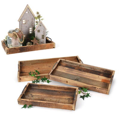 Holztablett-Set mit Henkel, Dekotablett, Tablett aus Holz, Holzbrett, Holzdeko