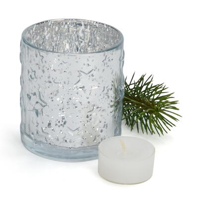 Teelichtglas Sterne silber, Windlicht, Weihnachtsglas, Weihnachtsdeko,  Tischlicht günstig online bestellen