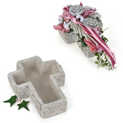 Zement-Pflanzkreuz, Kreuz zum Bepflanzen, Grabschmuck, Trauerschmuck, Kreuz aus Zement